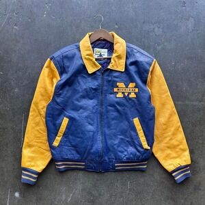 Vintage 80s University of Michigan Leather Jacket College Phase Size Large